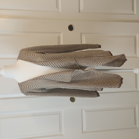 Waffle Knit Open Front Long Sleeve Tan And Cream Sweater S - Picture 2 of 11